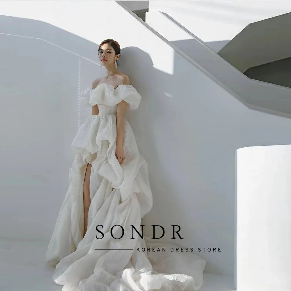 Sondr Sexy Off Shoulder High Low Wedding Dresses Short Front Long Back Korea PhotoShoot Corset Back Bridal Gown Customized