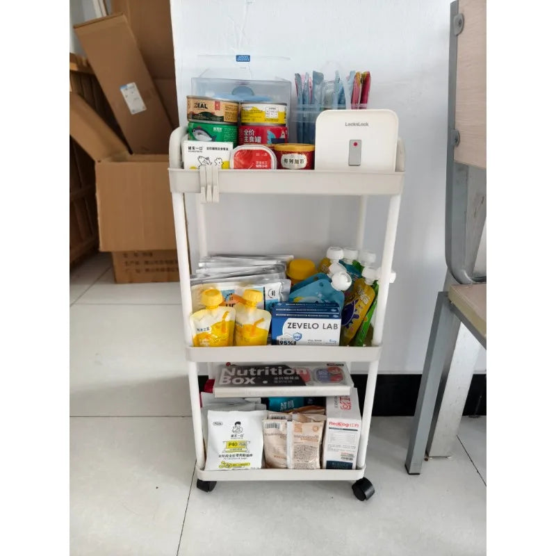 Four wheel rolling storage cart, mobile snack box and bathroom organizer, easy to assemble frame