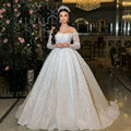 Luxury Off Shoulder Long Sleeve White Wedding Dress Lace Sparkling