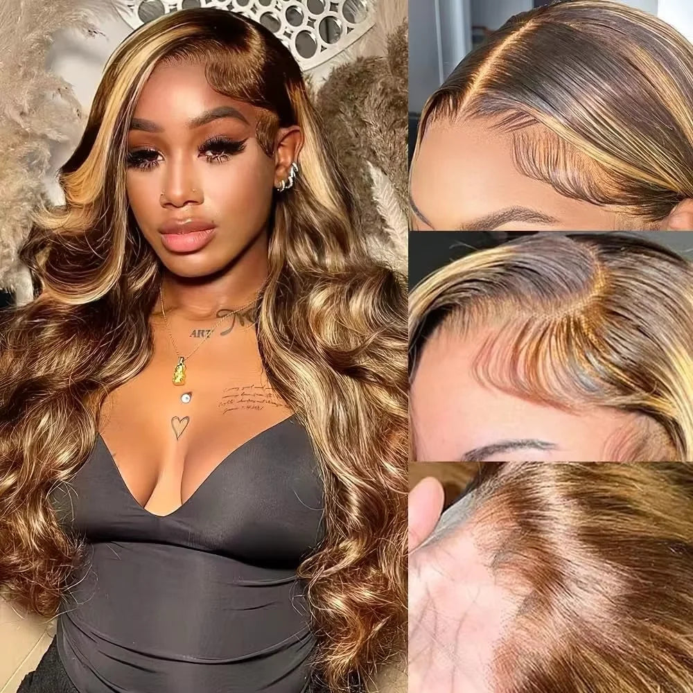 High Inch P4/27 Highlight Ombre Brown 13x6 HD Lace Frontal Wig Honey