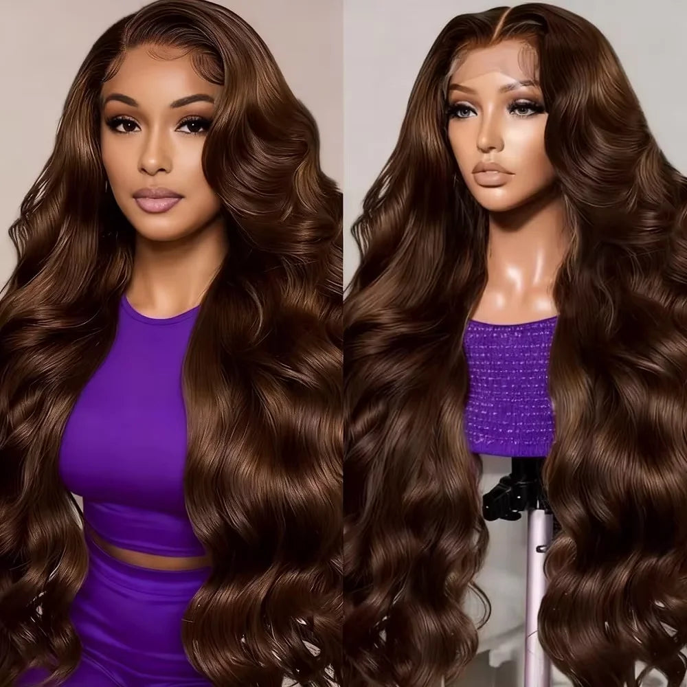 Chocolate Brown Wig Body Wave 13x6 HD Lace Frontal Wigs Human Hair