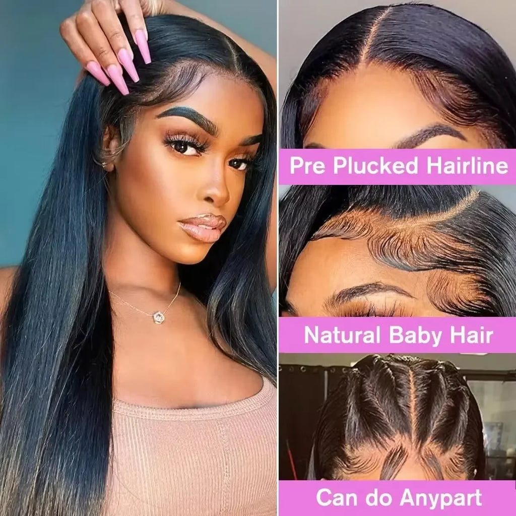 200% Density Bone Straight 7x6  Hd Transparent Lace Frontal Wig 42 46 Inch Brazilian Natural Color Straight Human Hair Wig 7x6 HD Transparent Full Frontal Lace Pre Plucked Long Wigs For Women 40 46 Inch