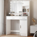White Vanity Table with Dimmable Lighted Mirror, Storage Drawer and