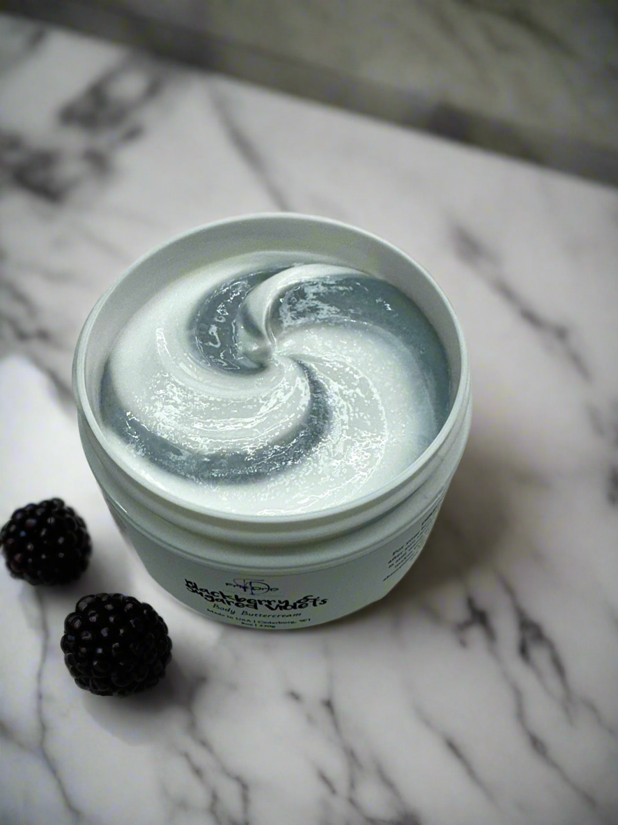 Blackberry & Sugared Violets Body Buttercream – Moisturizing Shea Butter & Safflower Oil, Fruity Floral & Vanilla Scent, 8 oz