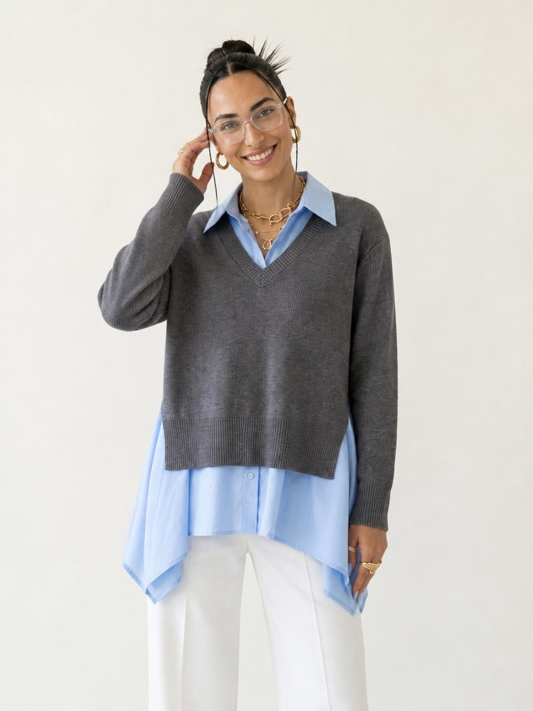 Elegant Knit Layered Blouse