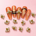 3D Crystal Bee Nail Charms Gold, 10 pcs