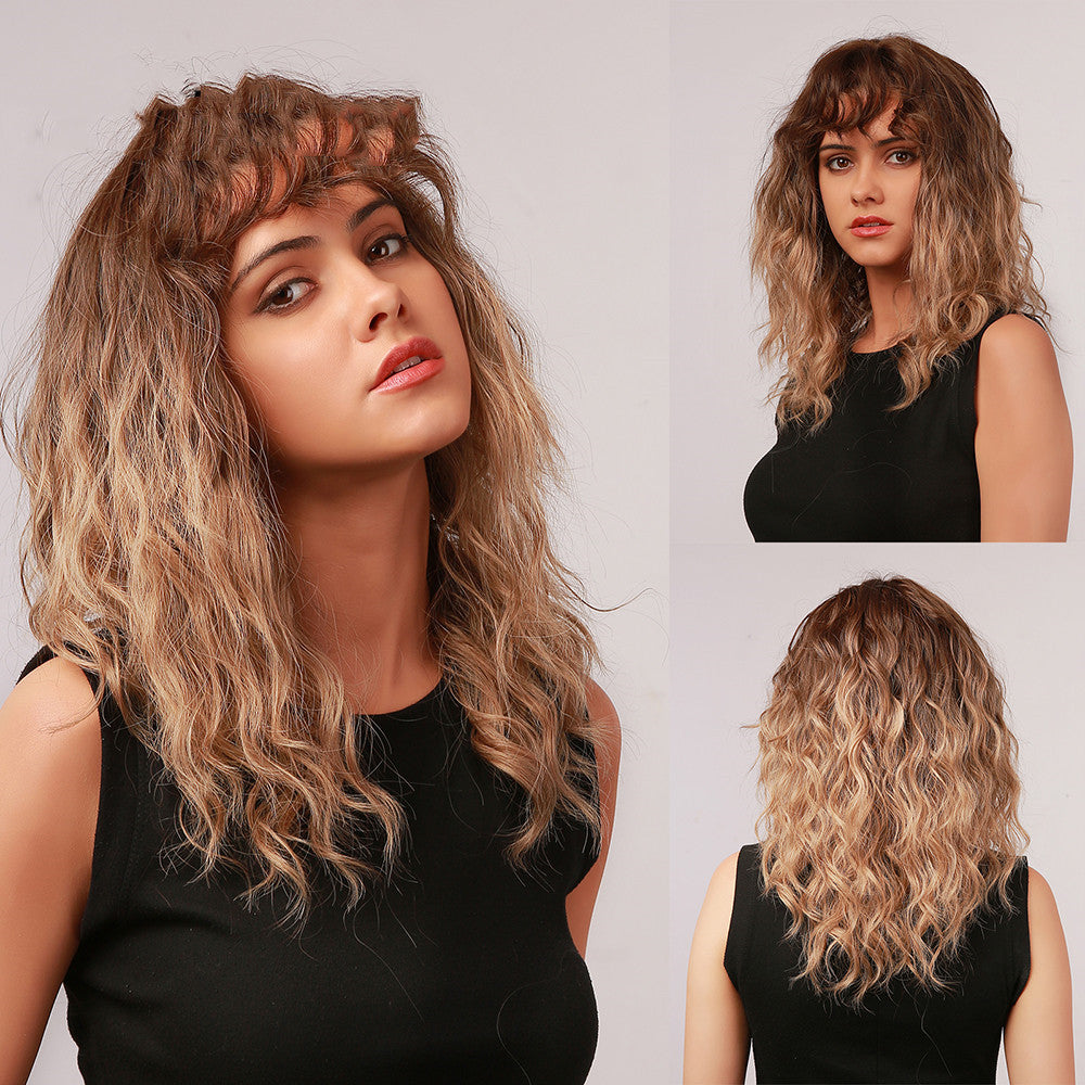 Curly Ombre Brown Blonde Synthetic Wigs