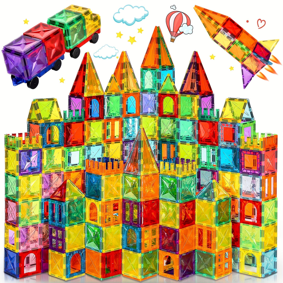 Diamond Magnetic Building Tiles & 2 Cars Set-0