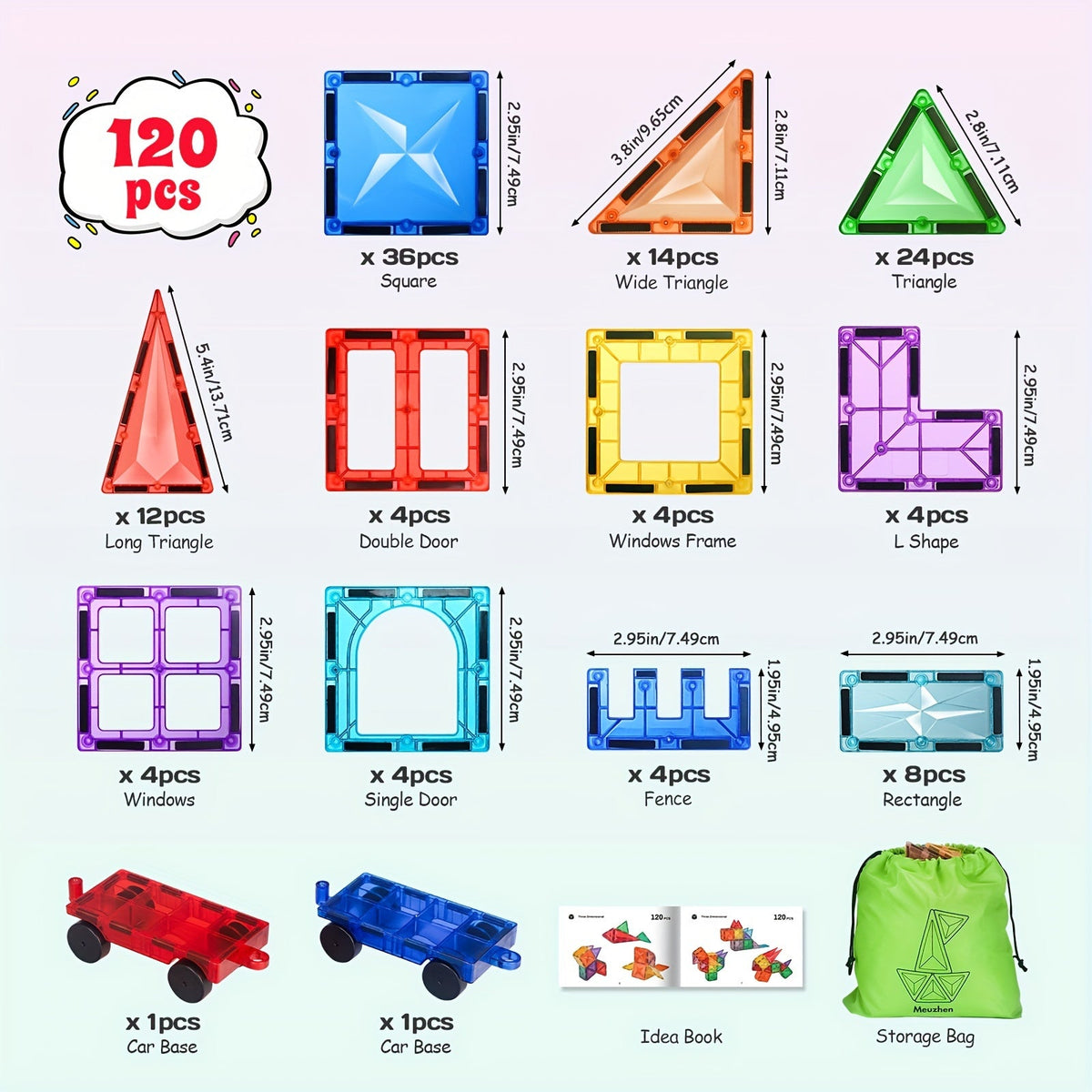 Diamond Magnetic Building Tiles & 2 Cars Set-2