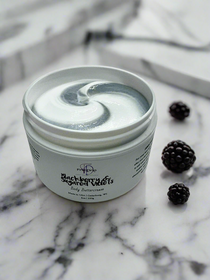 Blackberry & Sugared Violets Body Buttercream – Moisturizing Shea Butter & Safflower Oil, Fruity Floral & Vanilla Scent, 8 oz