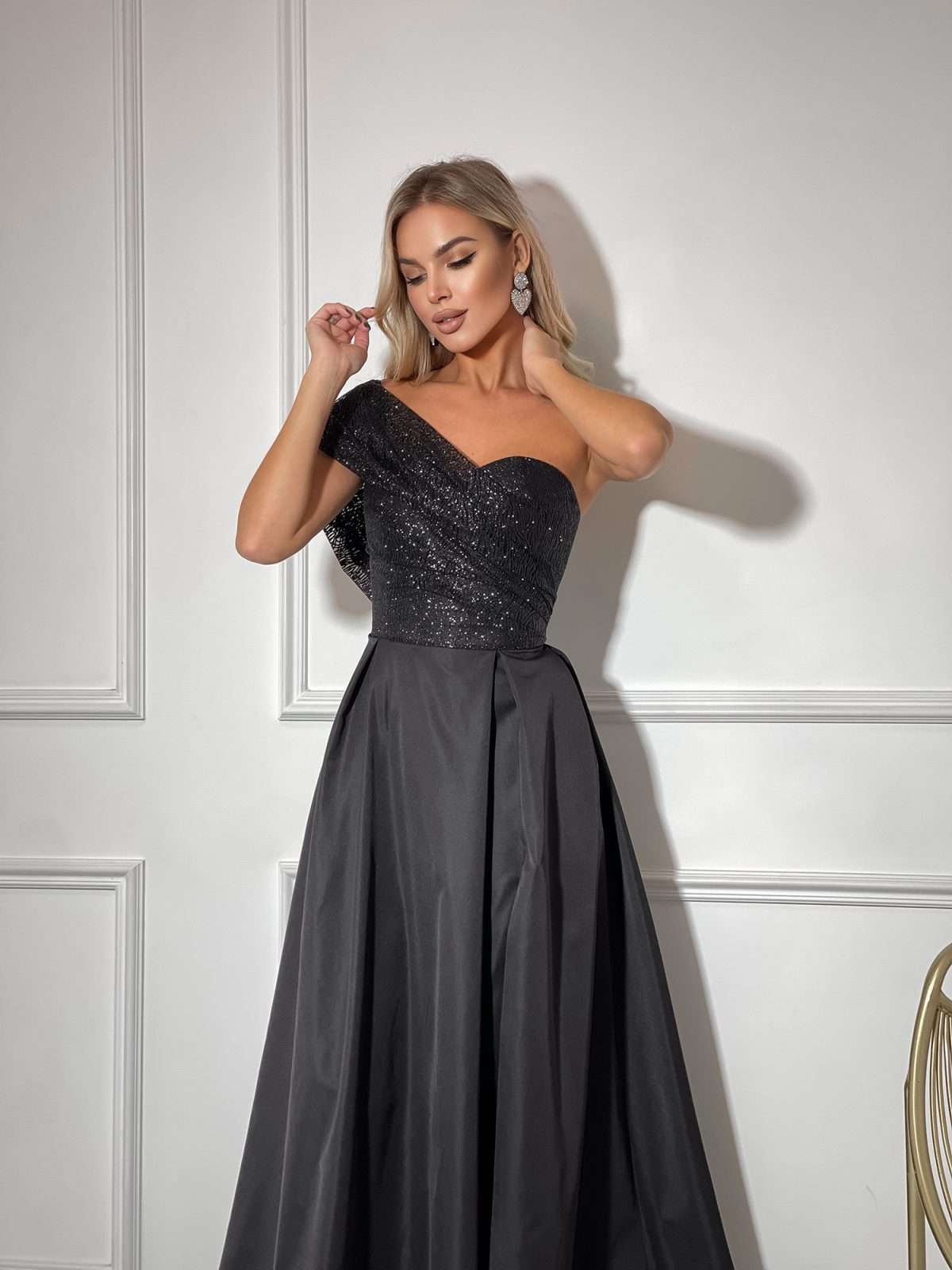 one shoulder gown with sequins