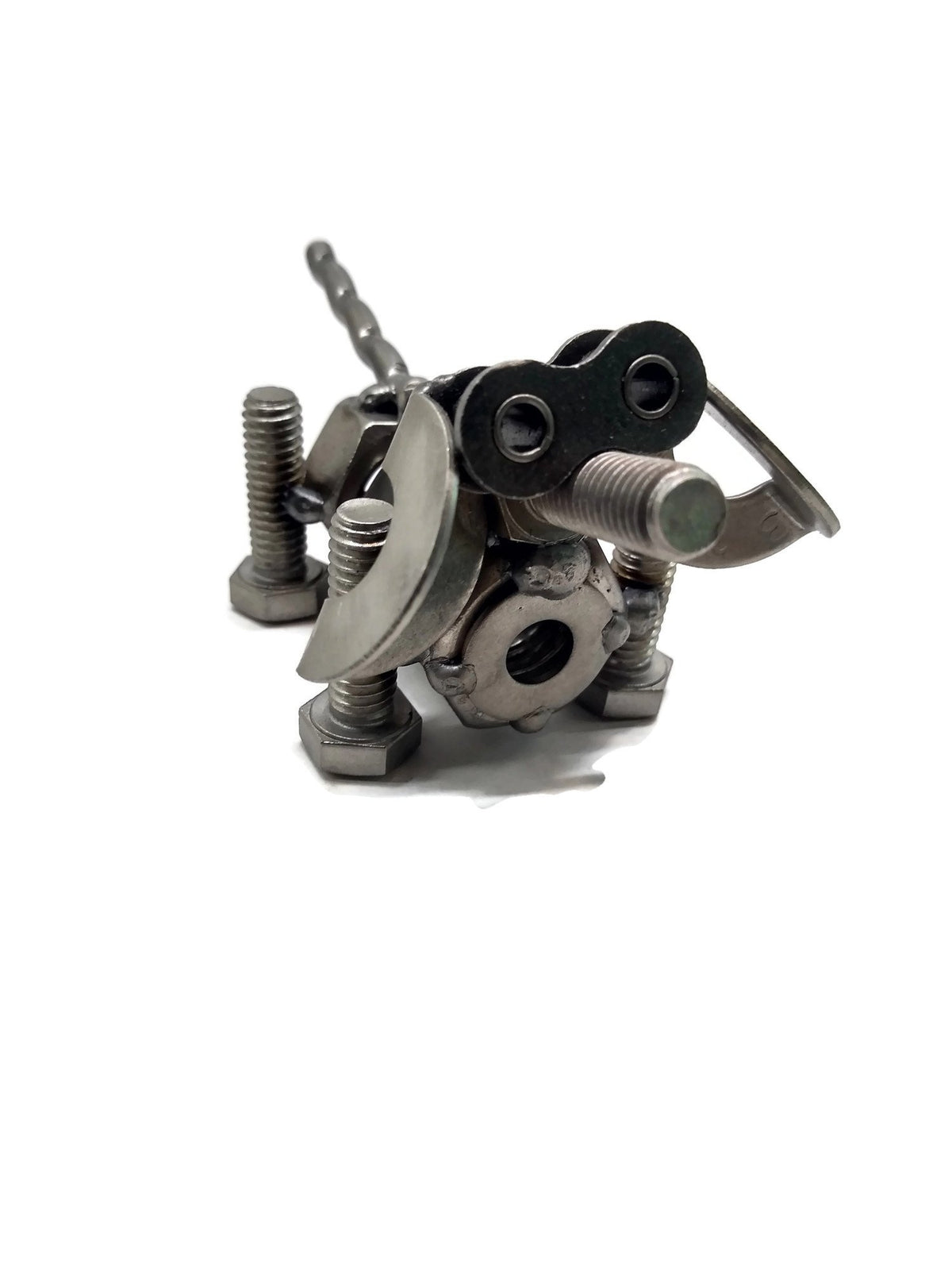 Scrap Metal Floppy Eared Dog Figurine, Steel Canine, Nuts and Bolts