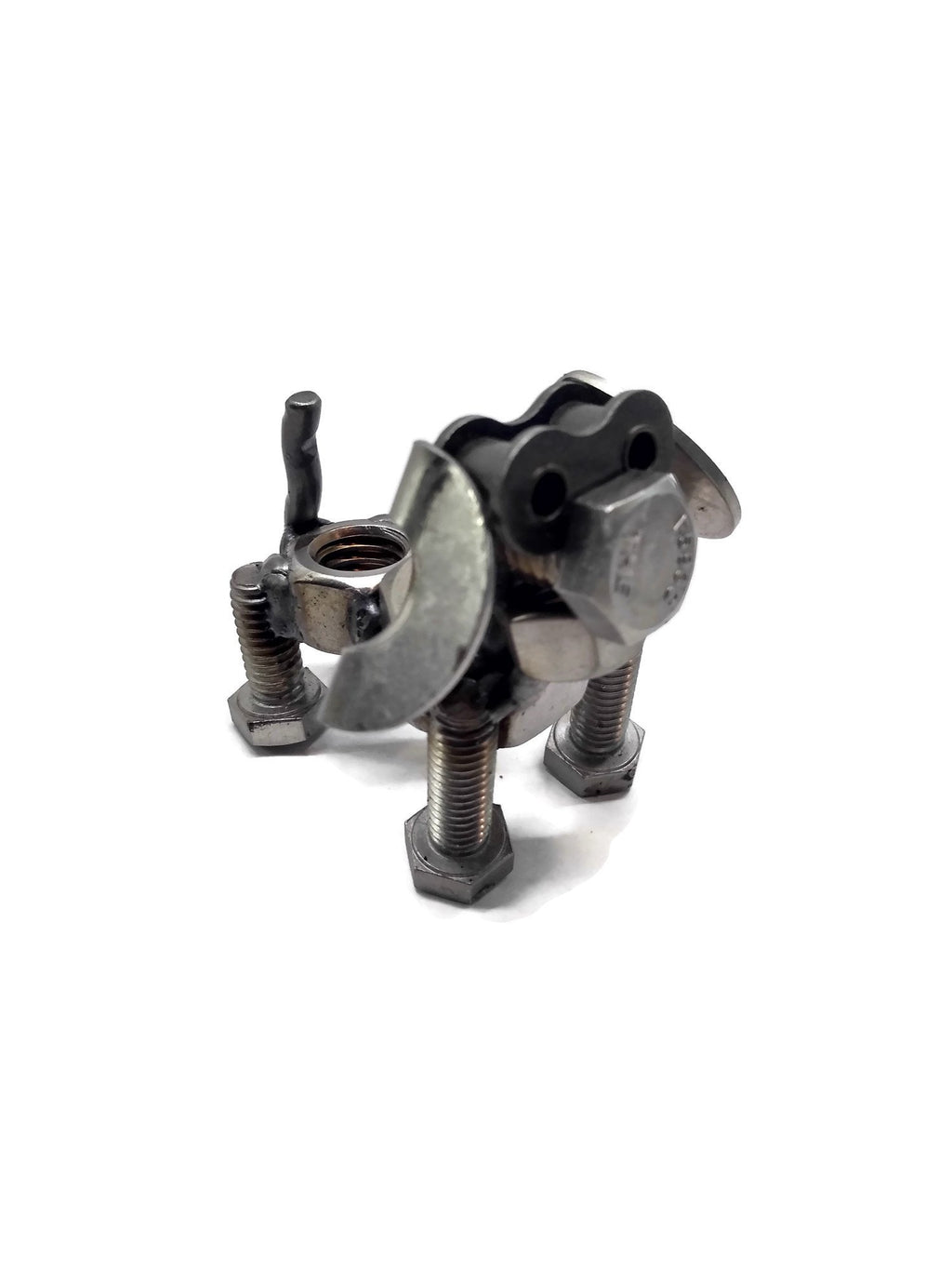 Scrap Metal Floppy Eared Dog Figurine, Steel Canine, Nuts and Bolts