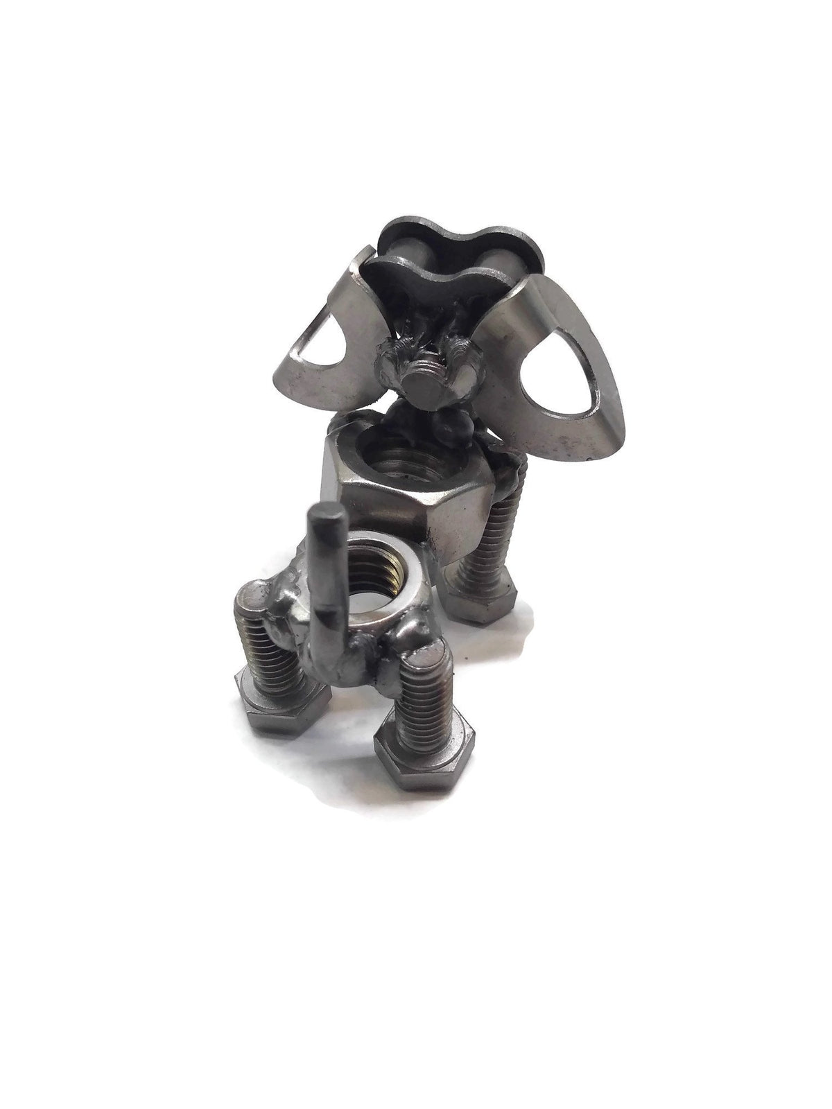 Scrap Metal Floppy Eared Dog Figurine, Steel Canine, Nuts and Bolts