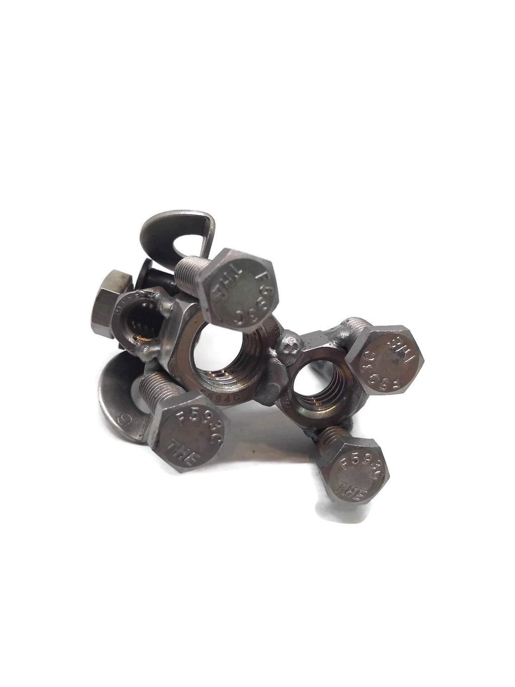 Scrap Metal Floppy Eared Dog Figurine, Steel Canine, Nuts and Bolts