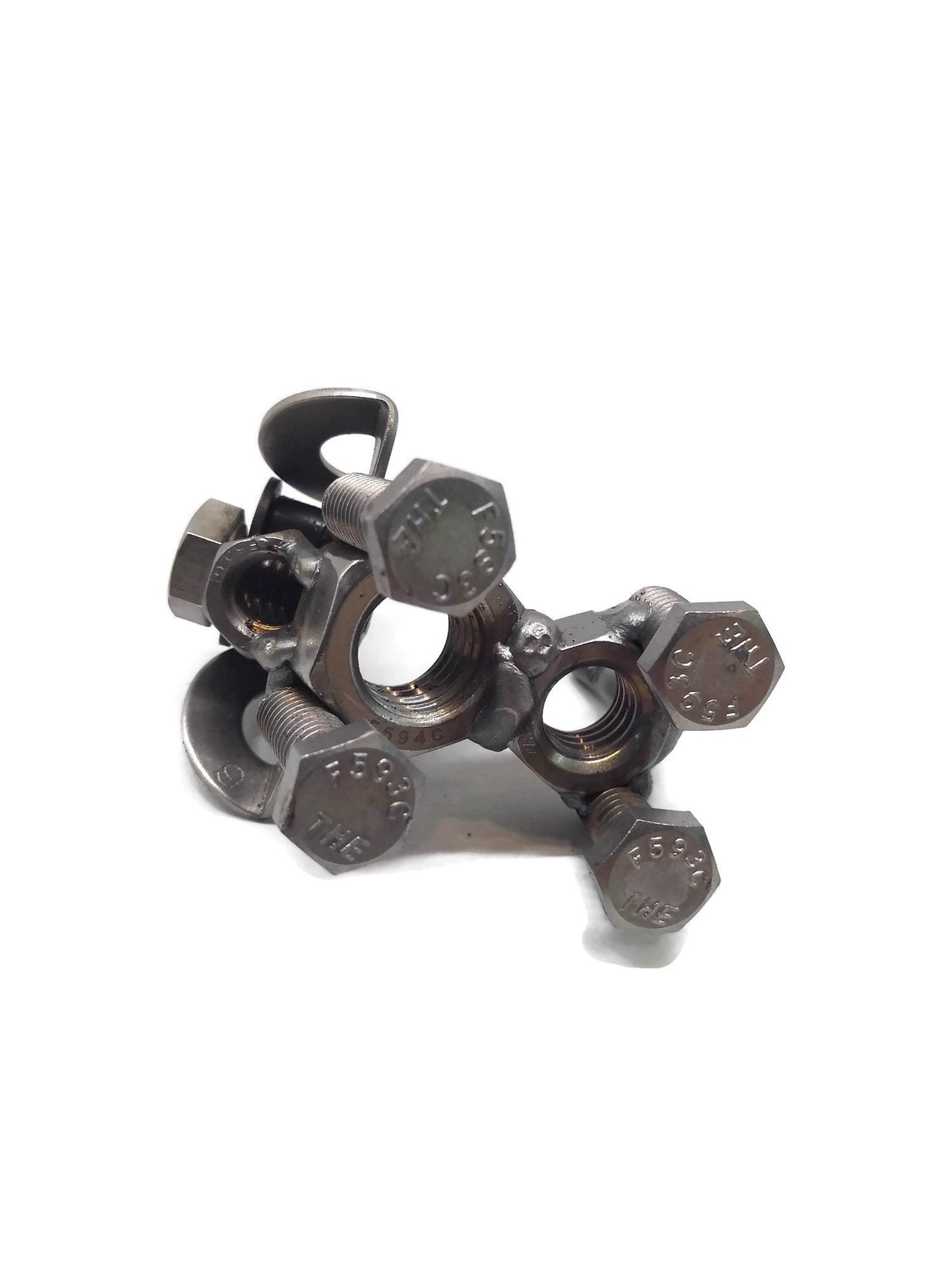 Scrap Metal Floppy Eared Dog Figurine, Steel Canine, Nuts and Bolts
