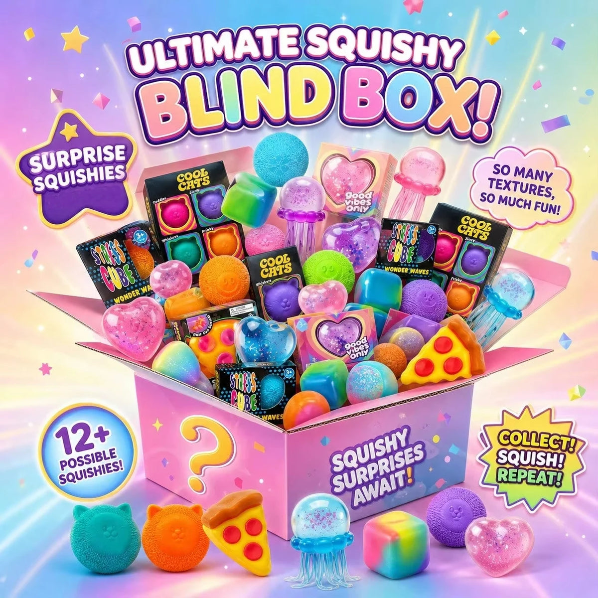 Hot 100+Pcs Surprise Box Toys Novelty Stress Relief Assorted Squishy