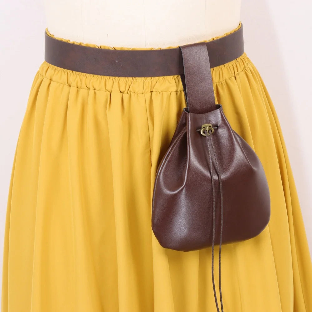 Vintage Medieval PU Leather Belt with Drawstring Pouch Renaissance