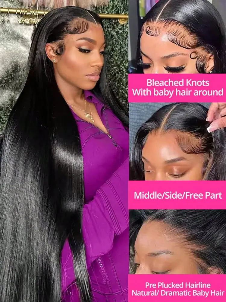 40 42 Inch 13x4 13x6 HD Transparent Bone Straight Lace Front Wigs
