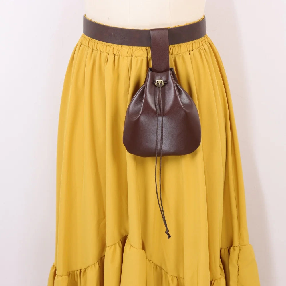 Vintage Medieval PU Leather Belt with Drawstring Pouch Renaissance
