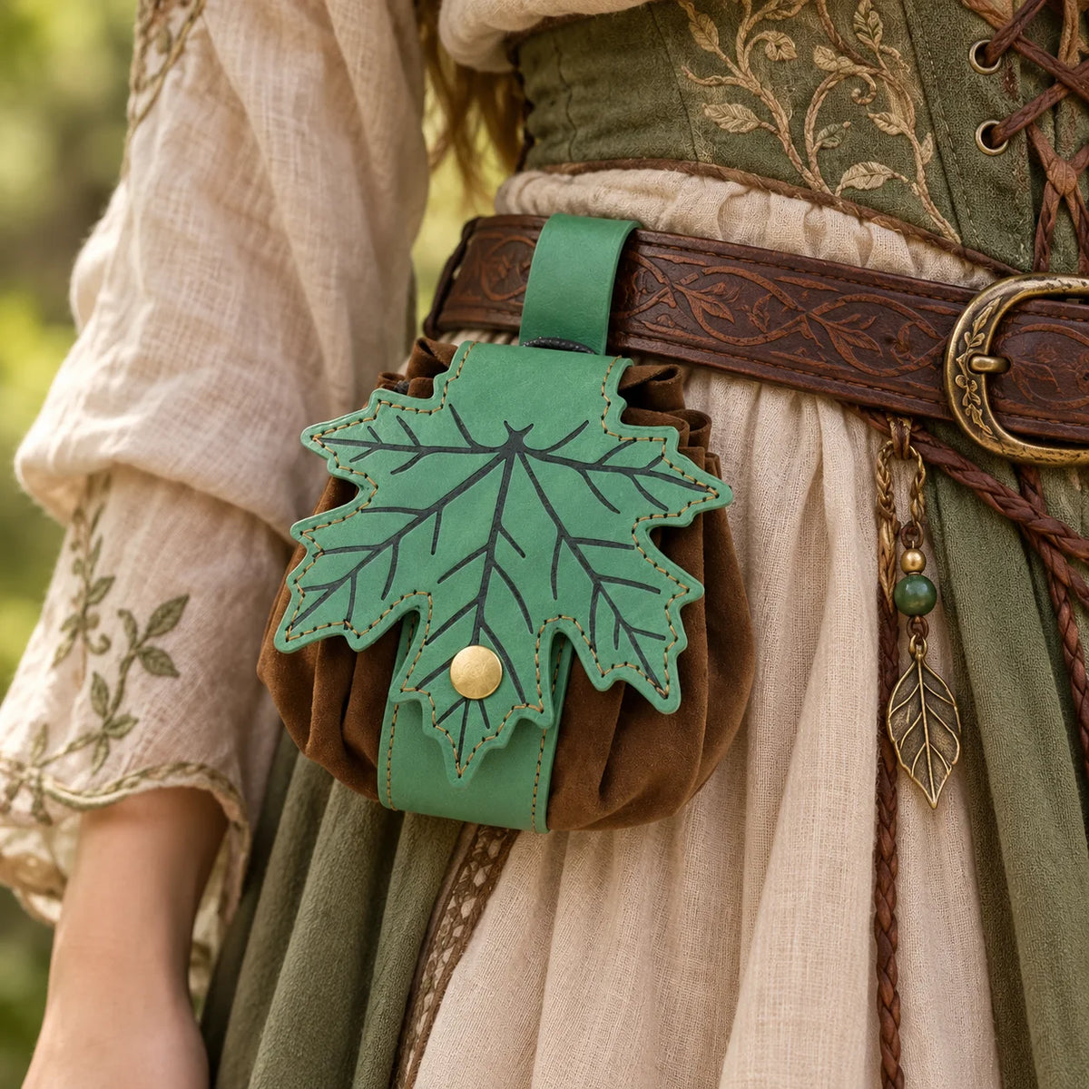 PU Leather Leaf Waist Bag for Women, Medieval Renaissance Belt Pouch,
