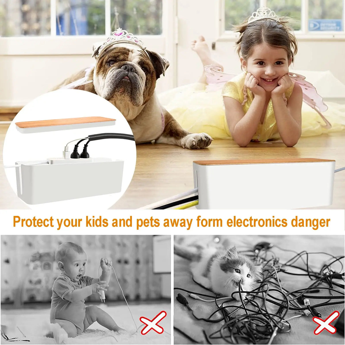 Cable Management Box, Cable Management Kit for Power Strip to Hide Wires, Cord Organizer Boxes, for Home and Office
