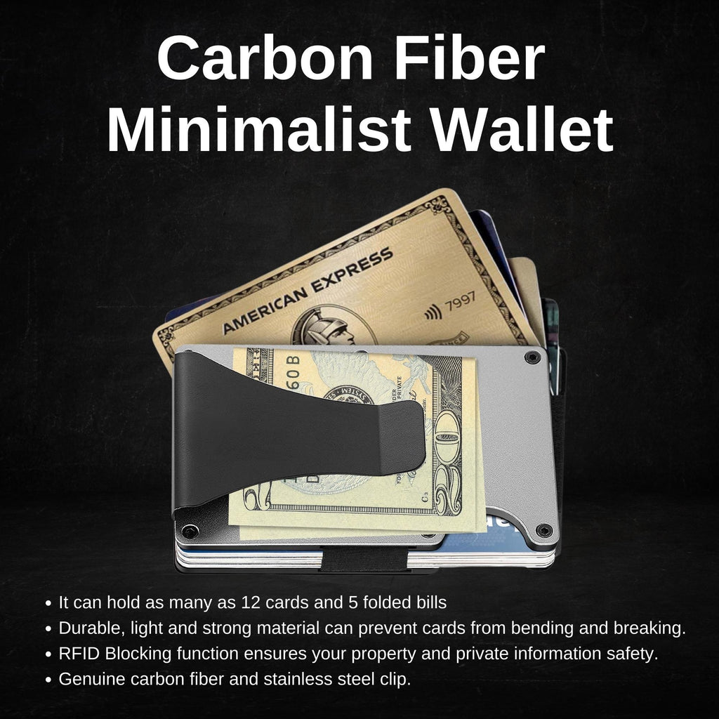 Carbon Fiber Minimalist RFID Wallet with Money Clip
