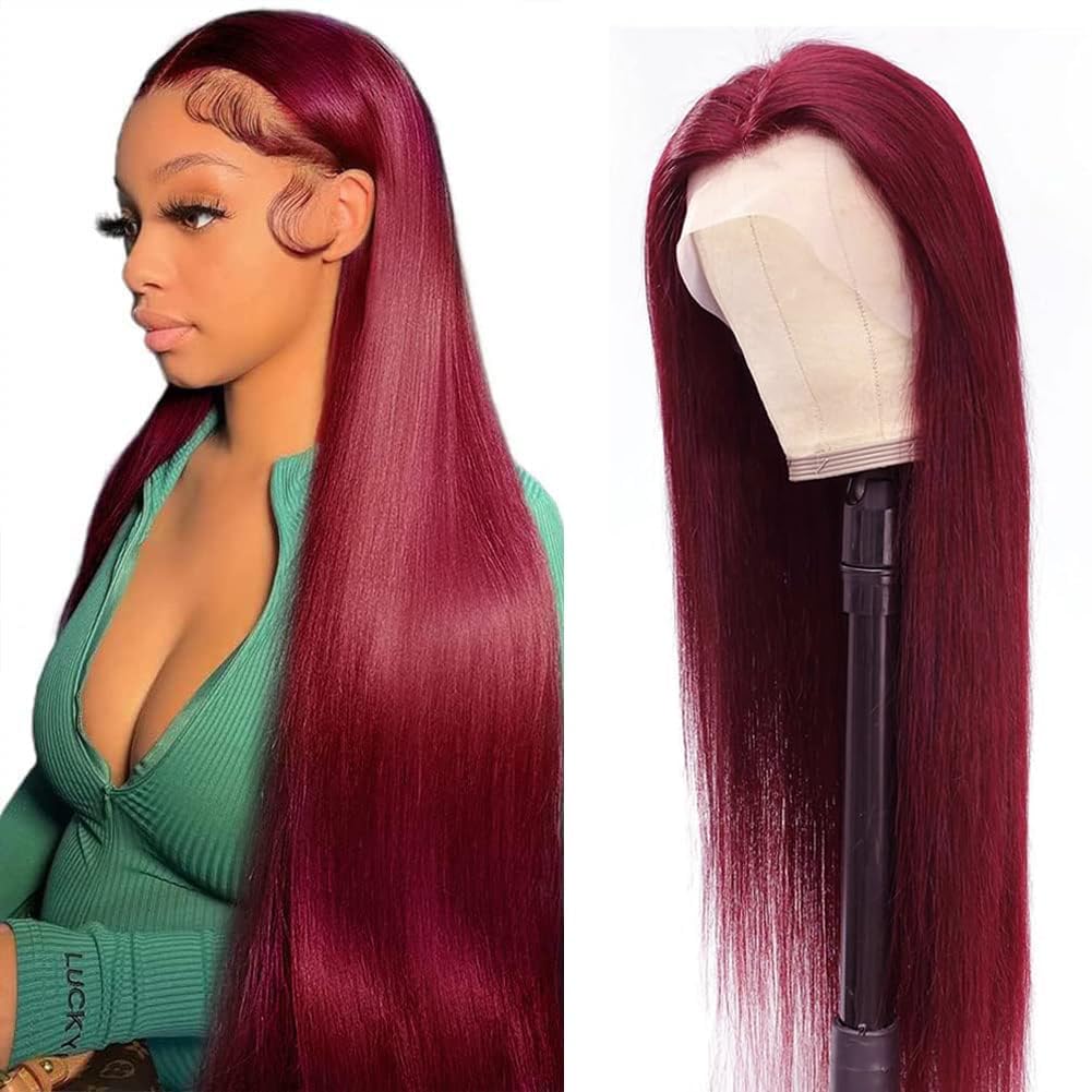 YFFSSJFC 99j Burgundy Lace Front Wigs Human Hair 13x6 Pre Plucked