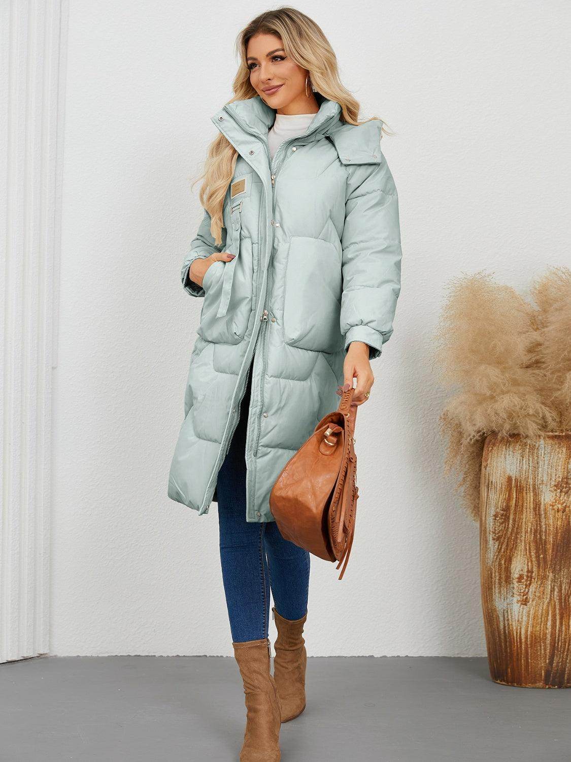 Women's Longline Hooded Coat with Pockets