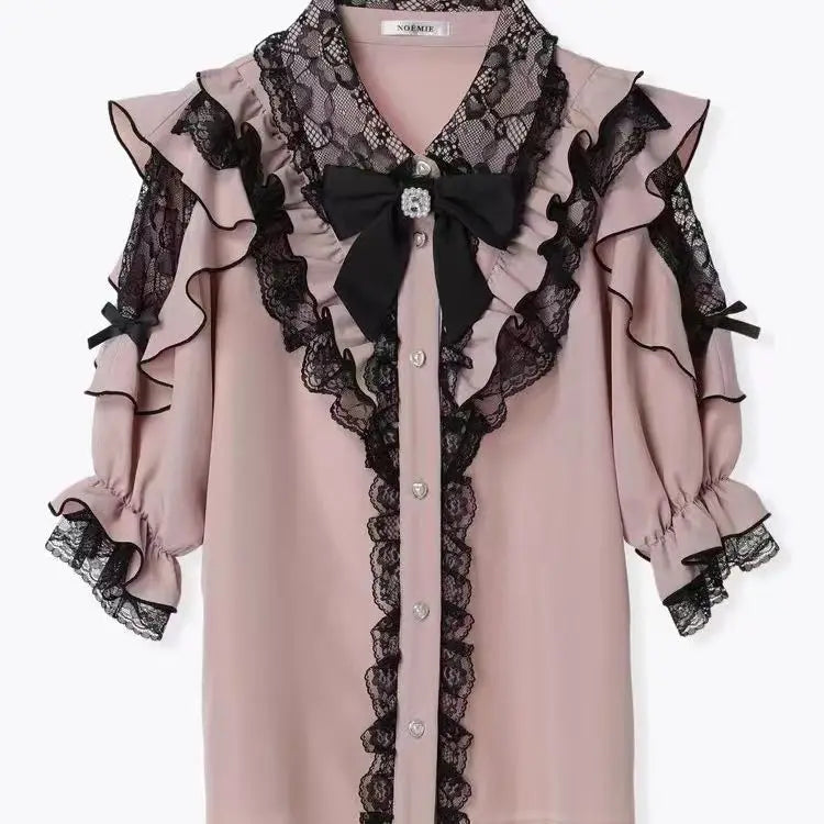 Dark Sweet Heart Ground Type Lolita Set, Ruffle Sleeve Top & A-line Skirt, Cute Kawaii Japanese Style Gothic Coord Outfit S-XL