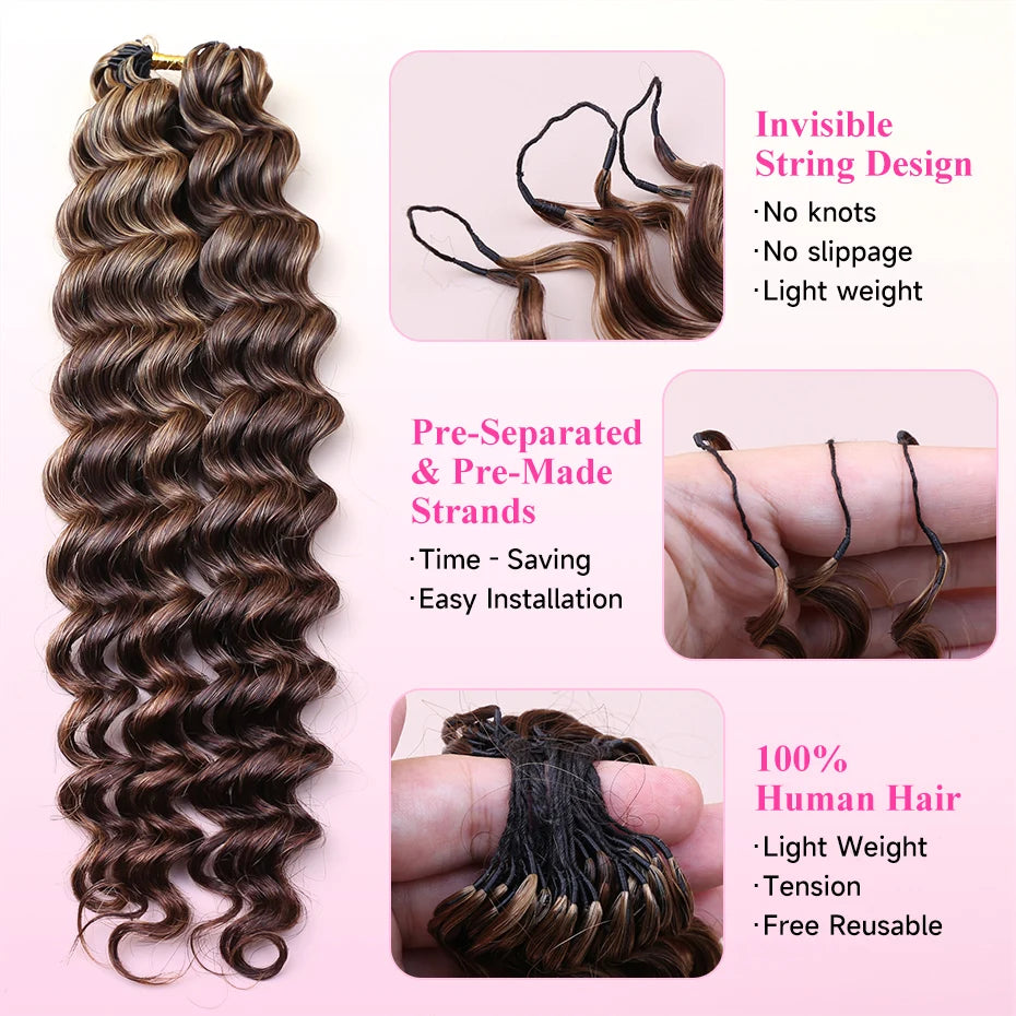 Miracle Knots Feather Crochet Hair Highlight Colored Deep Wave 100%