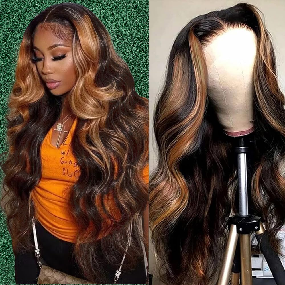 13x6 Lace Front Wigs Human Hair 1b/30 250 Density Body Wave Blonde