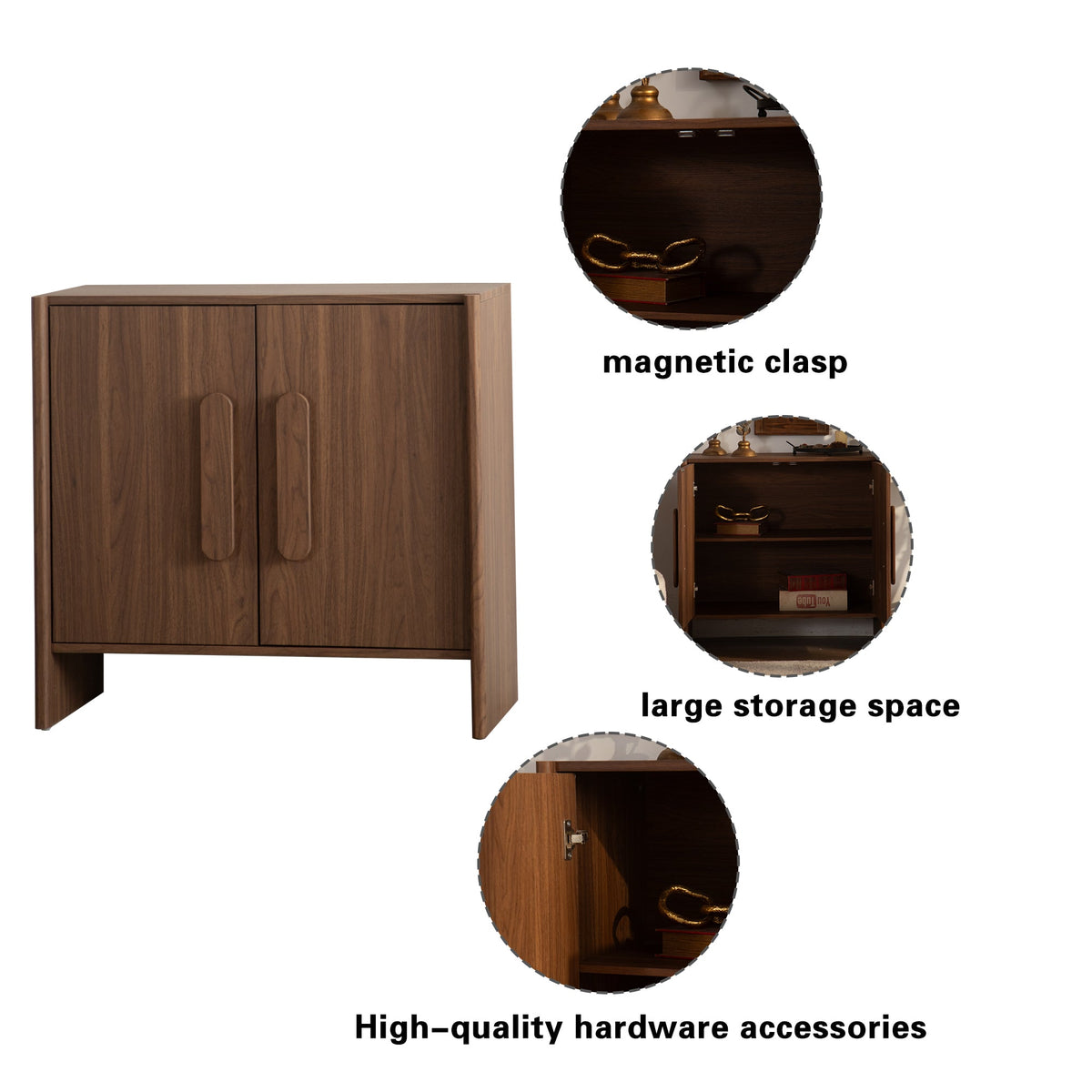 Walnut Sideboard Cabinet with Two Doors and Adjustable Interior