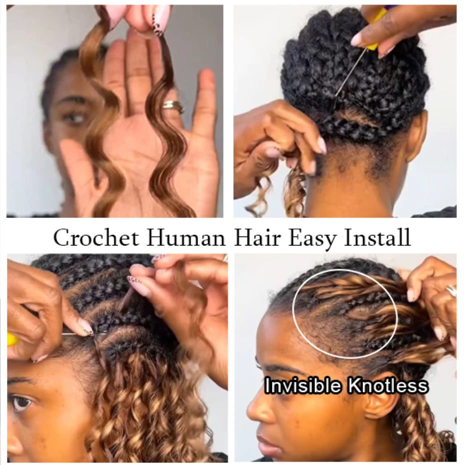 Miracle Knots Feather Crochet Hair Highlight Colored Deep Wave 100%