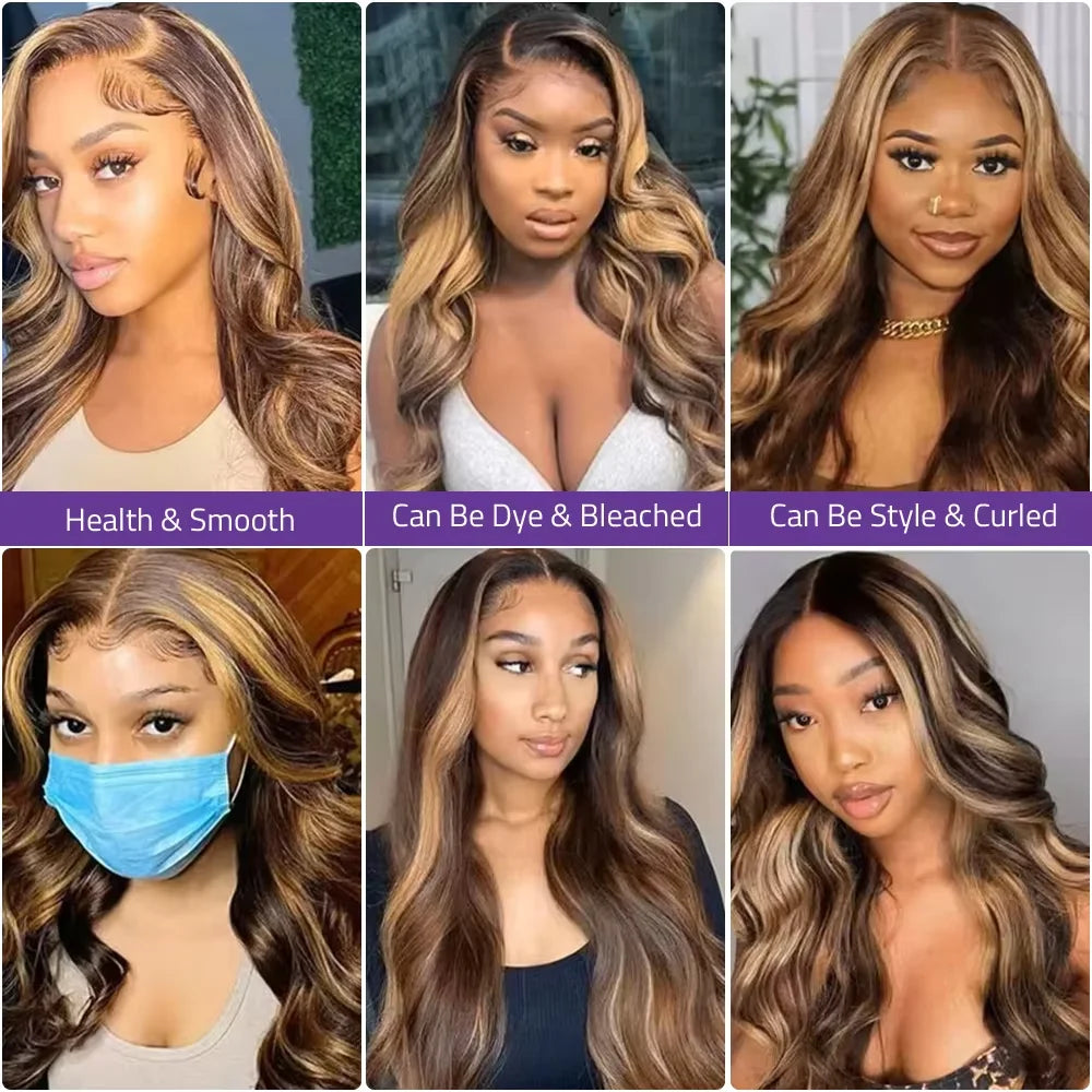 High Inch P4/27 Highlight Ombre Brown 13x6 HD Lace Frontal Wig Honey