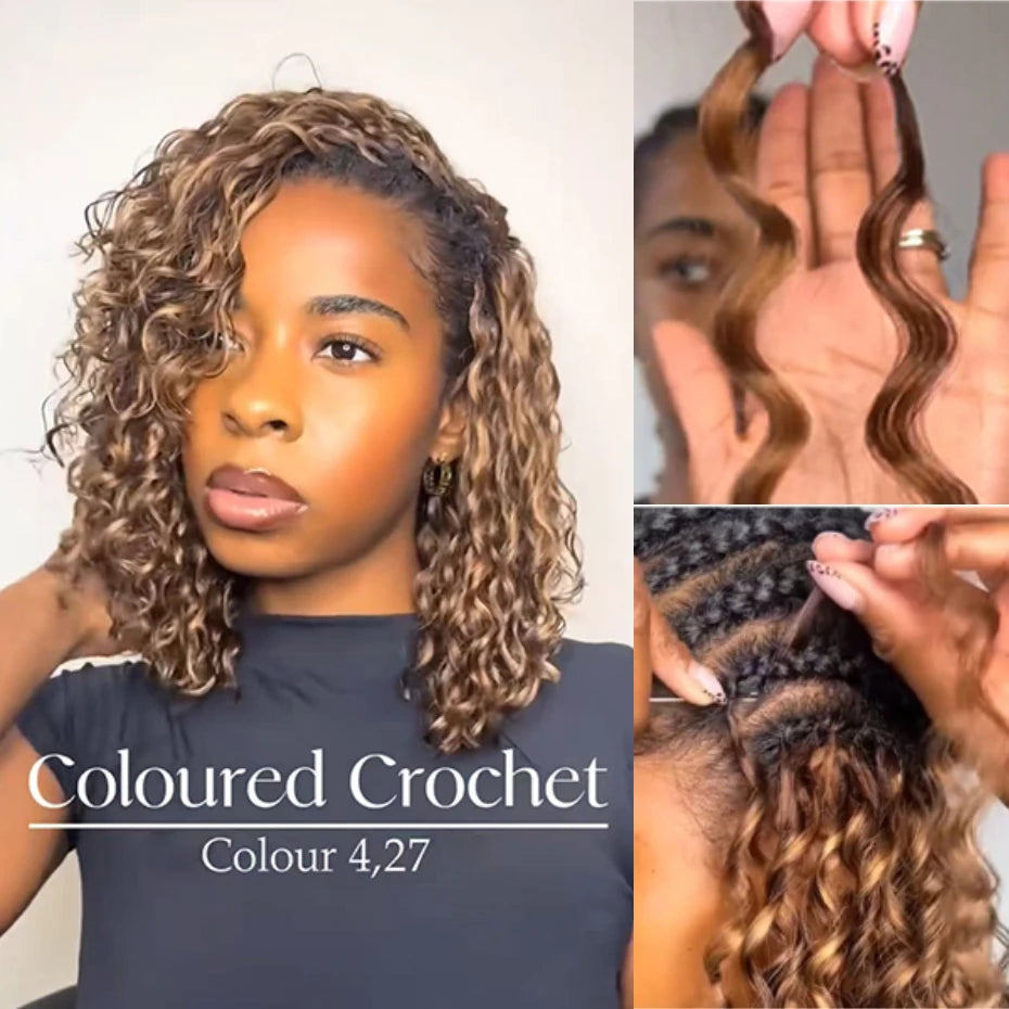 Miracle Knots Feather Crochet Hair Highlight Colored Deep Wave 100%