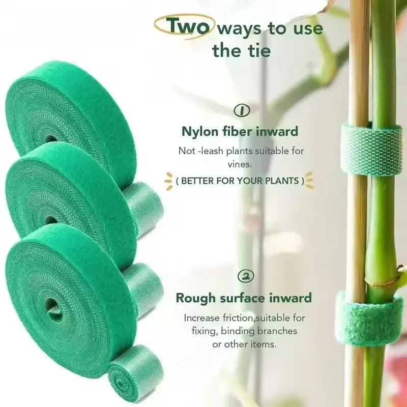 Self Adhesive Plant Nylon Cable Tie Green Adjustable Plants Hook Loop Support Garden Twine Bandage Reusable Fastener Tape Strips