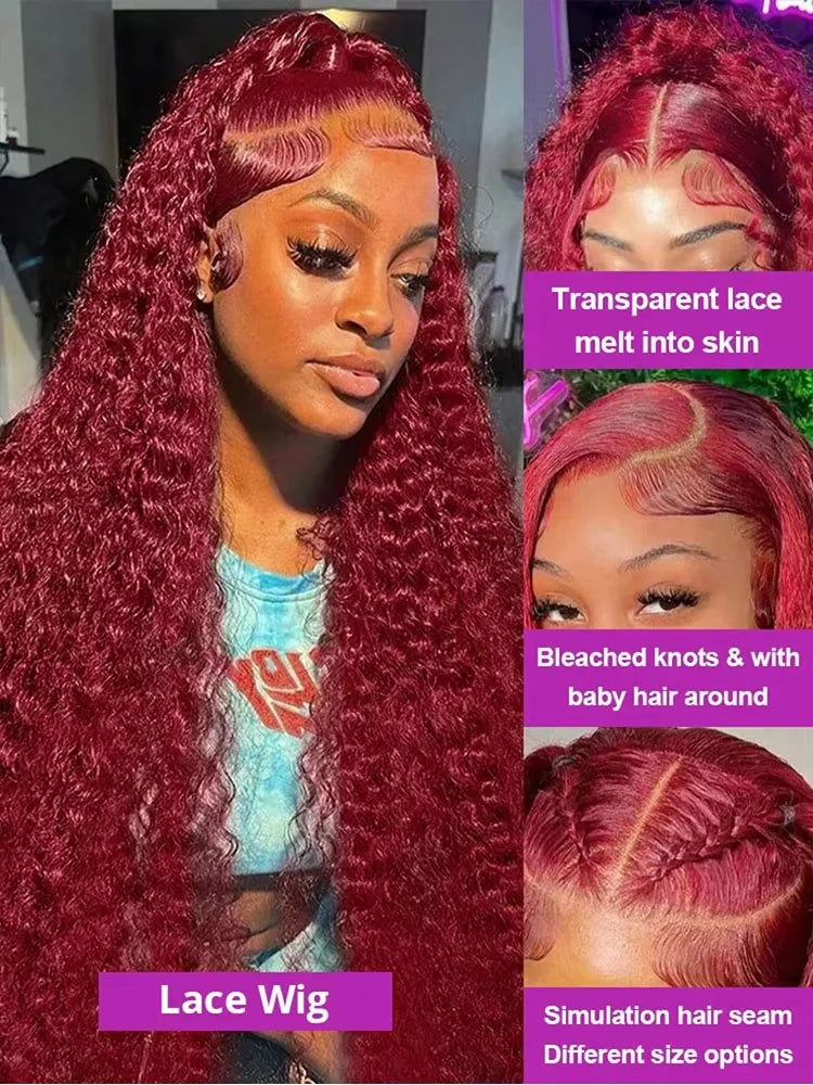 13x6 HD Transparent Lace 200 Density 13x4 Full Frontal Lace 99j Burgun ...
