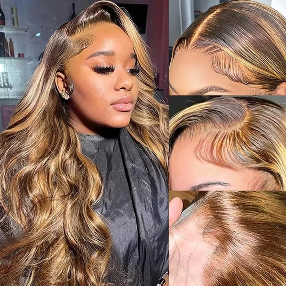 High Inch P4/27 Highlight Ombre Brown 13x6 HD Lace Frontal Wig Honey