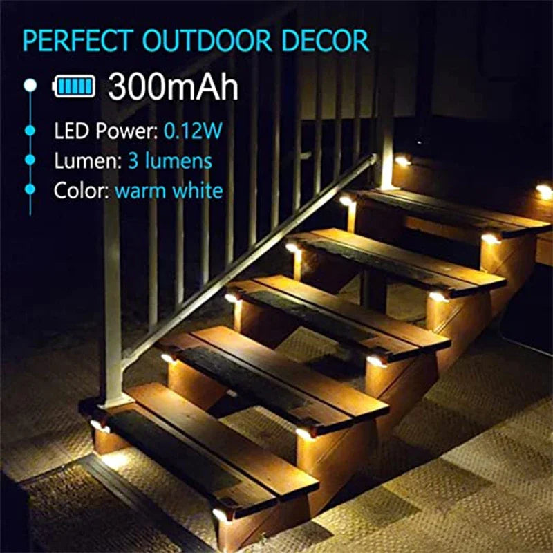 Outdoor Solar Step Lights Warm White LED Waterproof Stair Path Lighting for Garden Patio Fence Balcony Decoration Solar Power