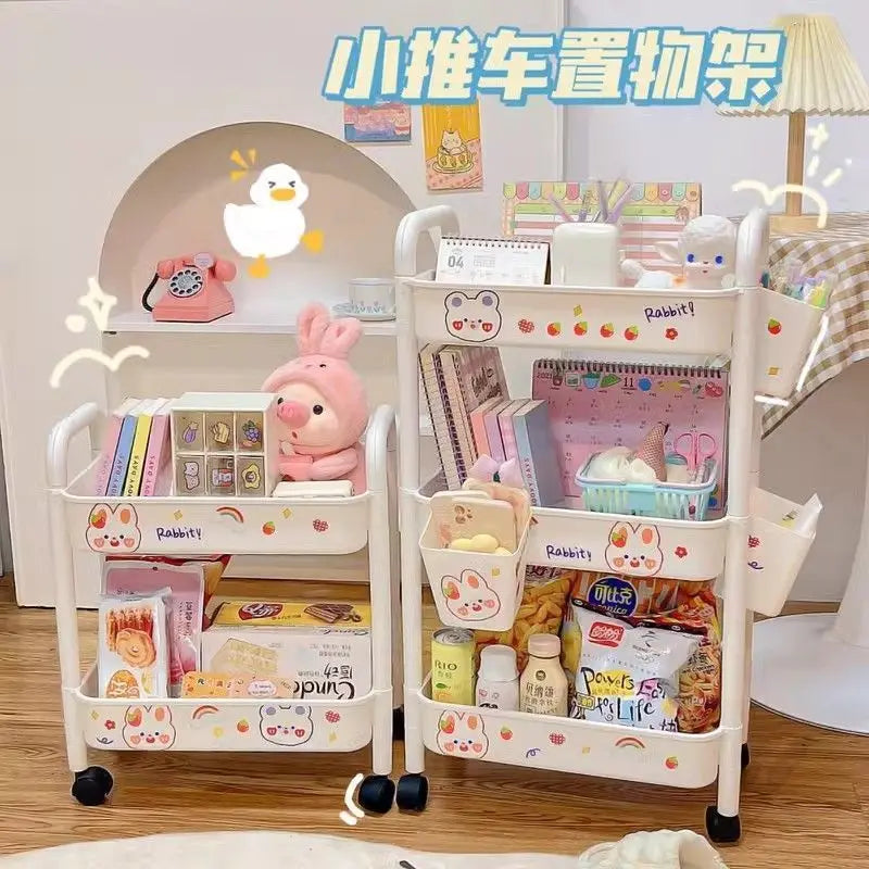 Four wheel rolling storage cart, mobile snack box and bathroom organizer, easy to assemble frame