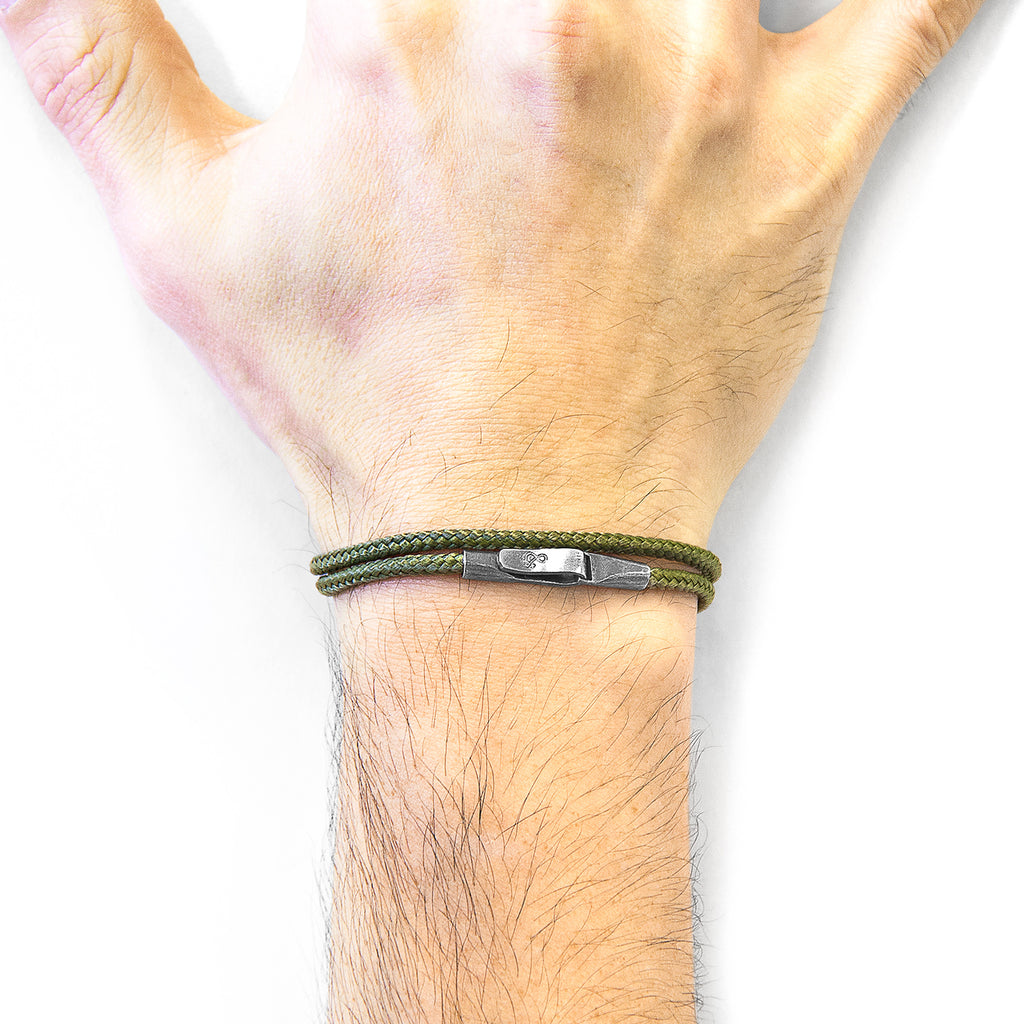 Khaki Green Liverpool Silver and Rope Bracelet