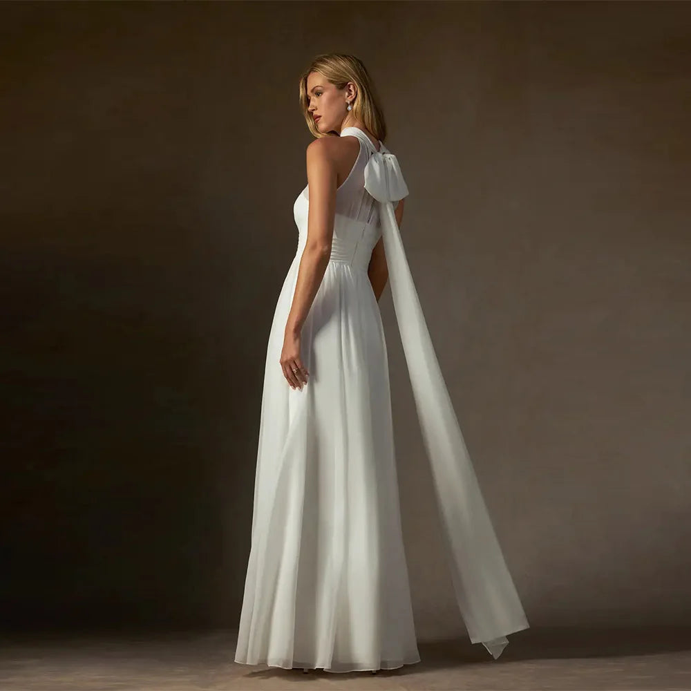 Customized Elegant Halter Split Front Wedding Dresses 2025 Simple A-Line Court Train Chiffon Brides Gown Vestidos De Novia