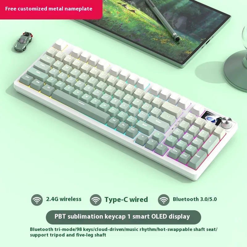 98-Key Wireless Bluetooth Mechanical Keyboard, Three-Mode