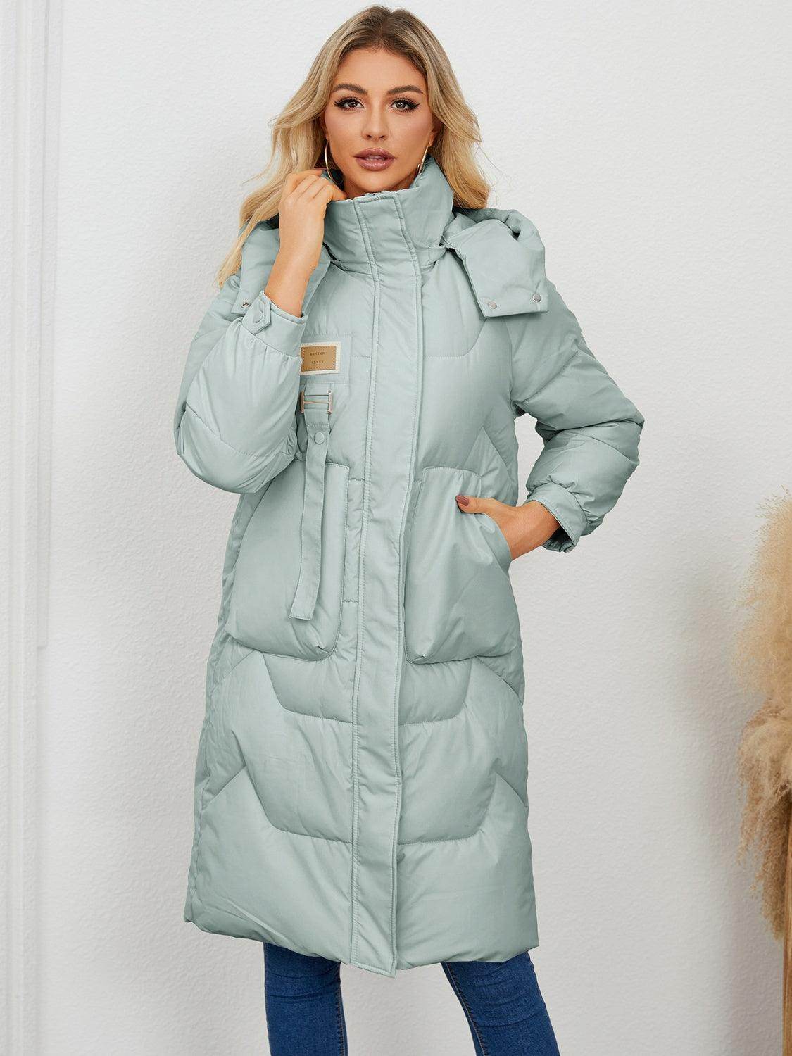 Women's Longline Hooded Coat with Pockets