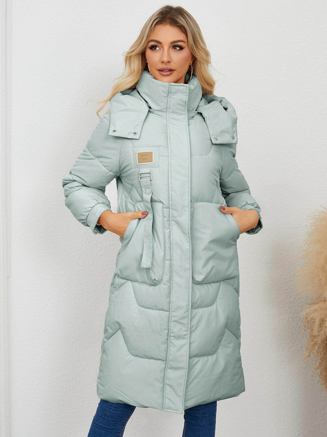 Women's Longline Hooded Coat with Pockets