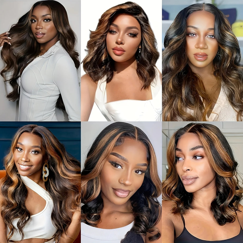 P1B30 Body Wave Highlight Ombre Human Hair Wigs 230 Density 13x6 HD Lace Frontal Wigs Pre Plucked Brazilian 13X4 Lace For Women