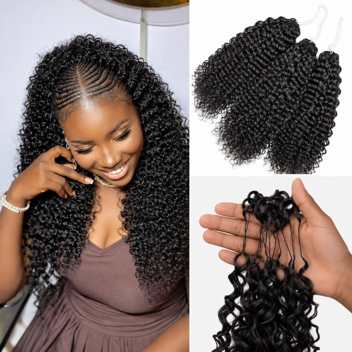Kinky Curly Human Hair Crochet Extensions Small Spiral Curls Feather