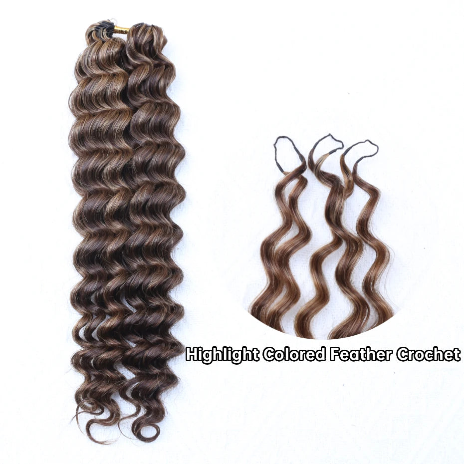 Miracle Knots Feather Crochet Hair Highlight Colored Deep Wave 100%