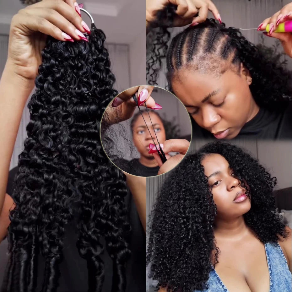 100% Human Hair Feather Crochet Pre Looped Invisible Miracle Knots